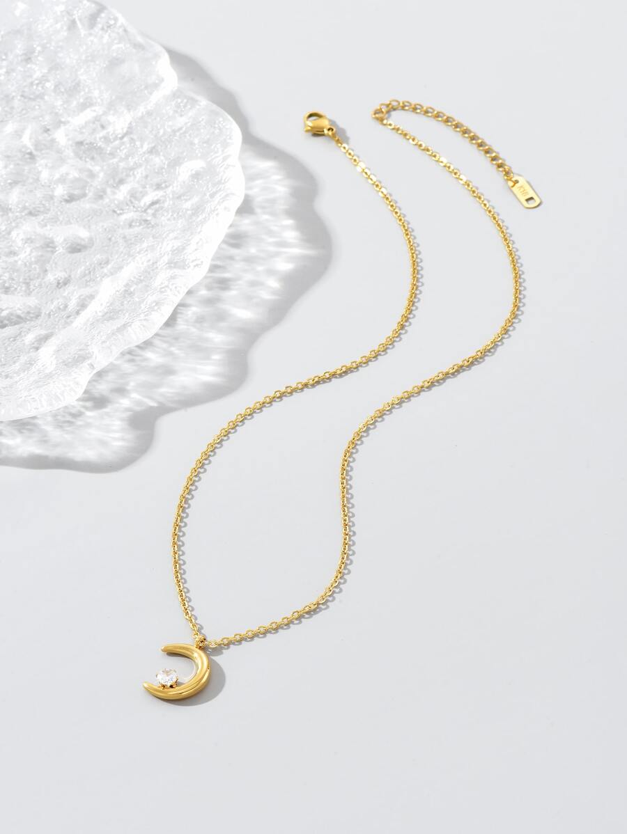 Moon Charm Necklace - 24k Gold