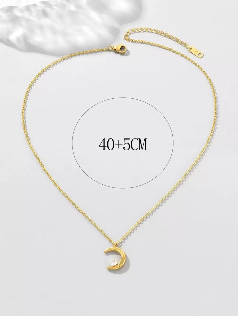 Moon Charm Necklace - 24k Gold