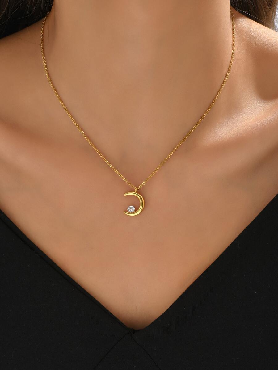 Moon Charm Necklace - 24k Gold