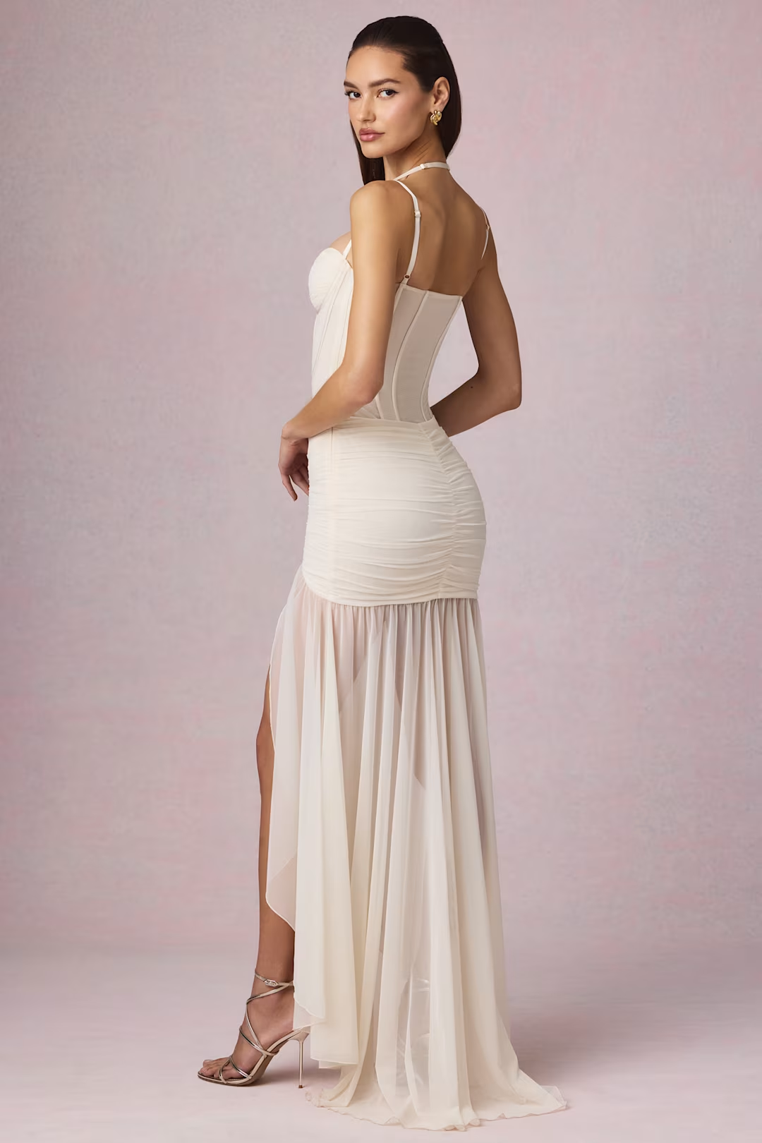 Ruched Asymmetric Corset Gown
