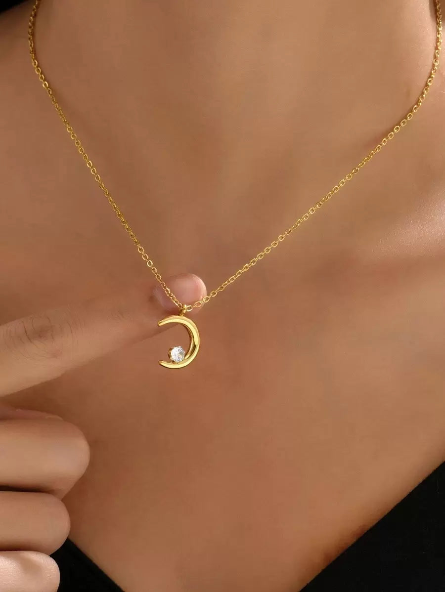 Moon Charm Necklace - 24k Gold