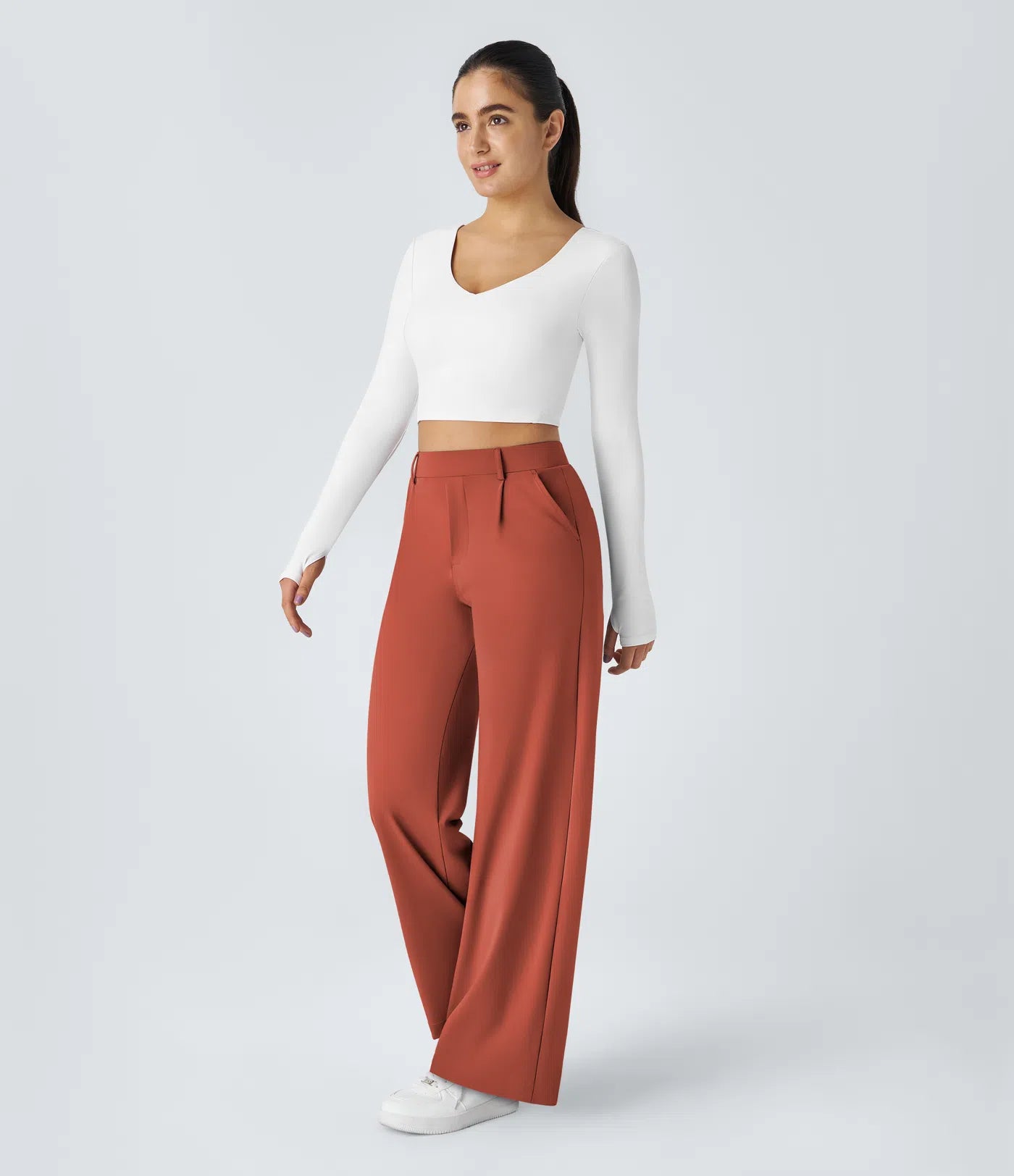 High Waisted Side Pocket Straight Leg Work Pants