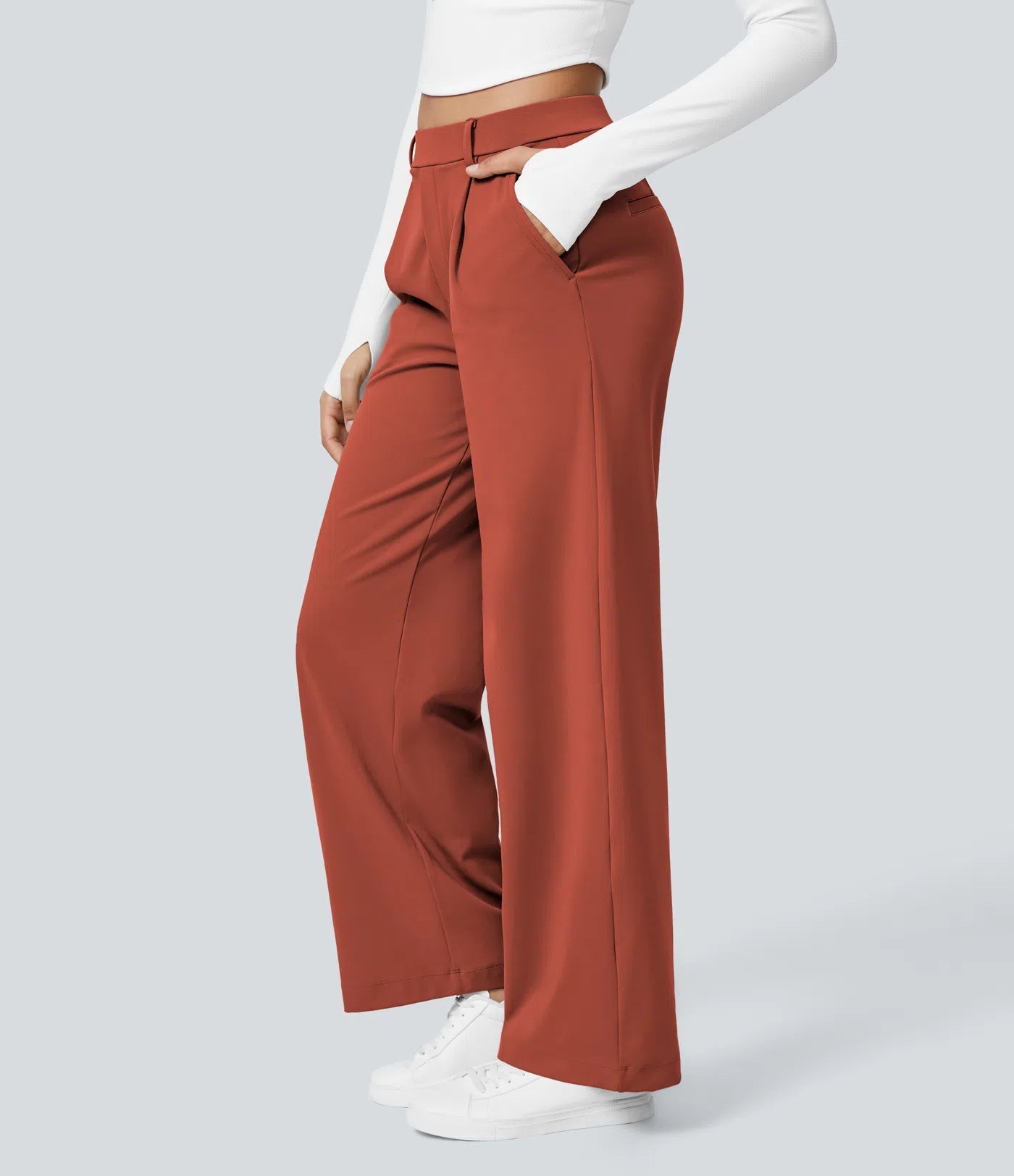 High Waisted Side Pocket Straight Leg Work Pants