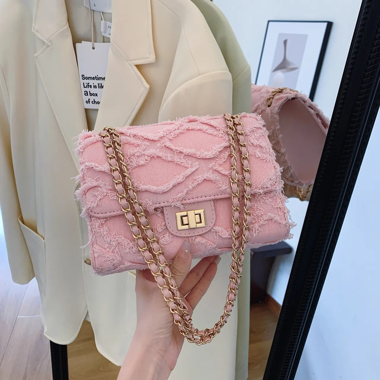 Quilted Denim Shoulder Bag