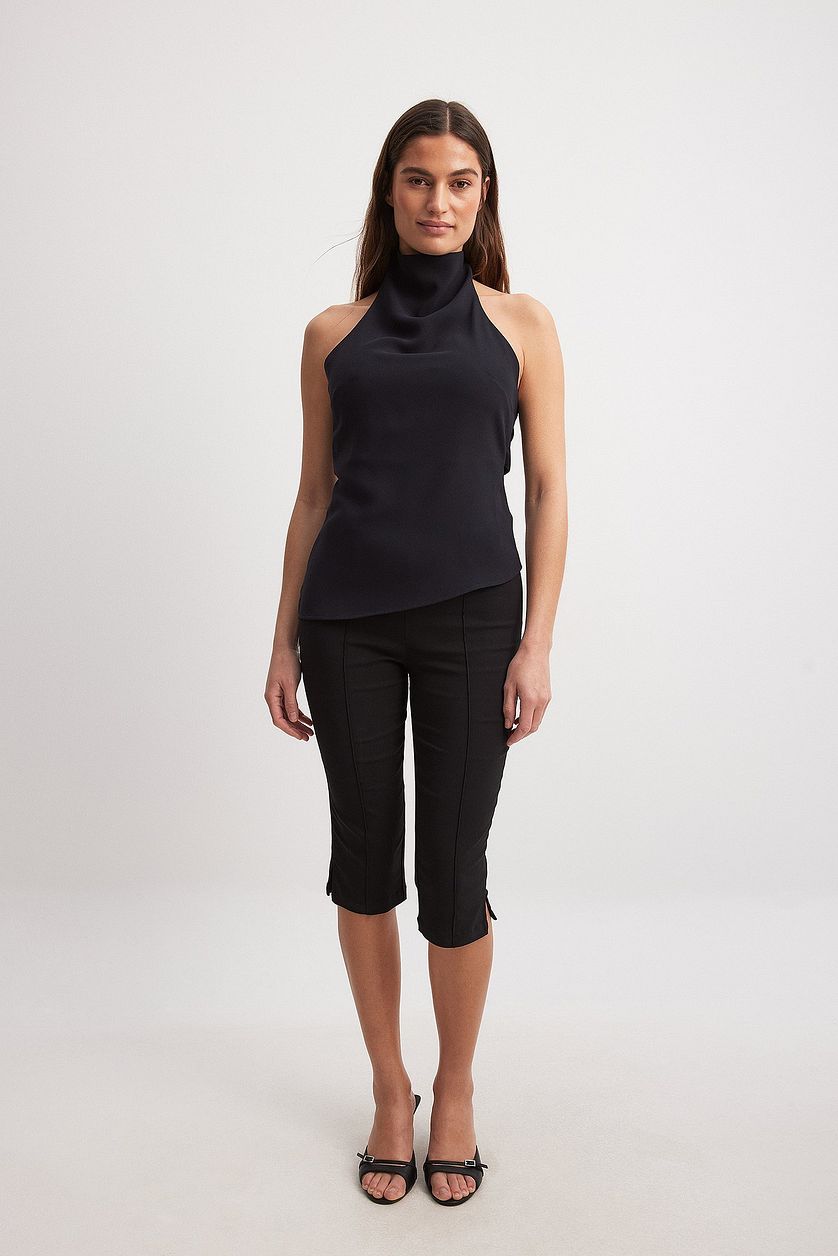 Cotton Halter Top with Racer Neckline