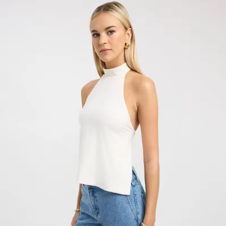 Cotton Halter Top with Racer Neckline
