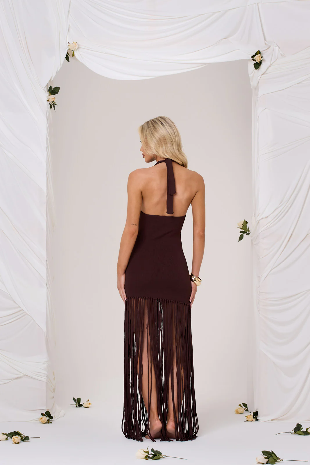 Fibi Crochet Flower Maxi Dress In Peach Coral