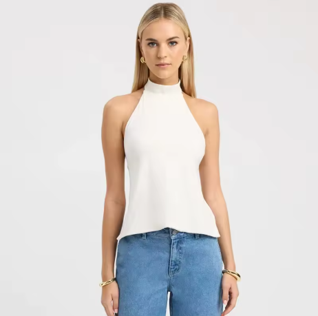 Cotton Halter Top with Racer Neckline