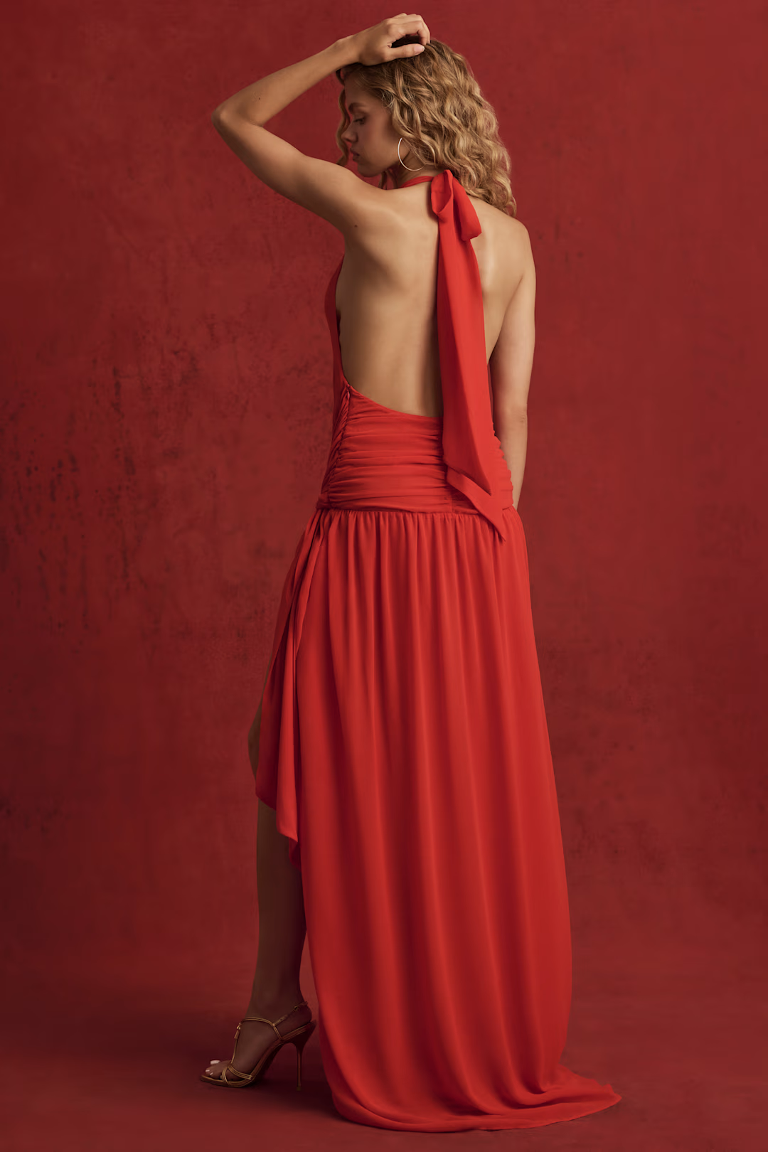 Asymmetric Halterneck Maxi Dress